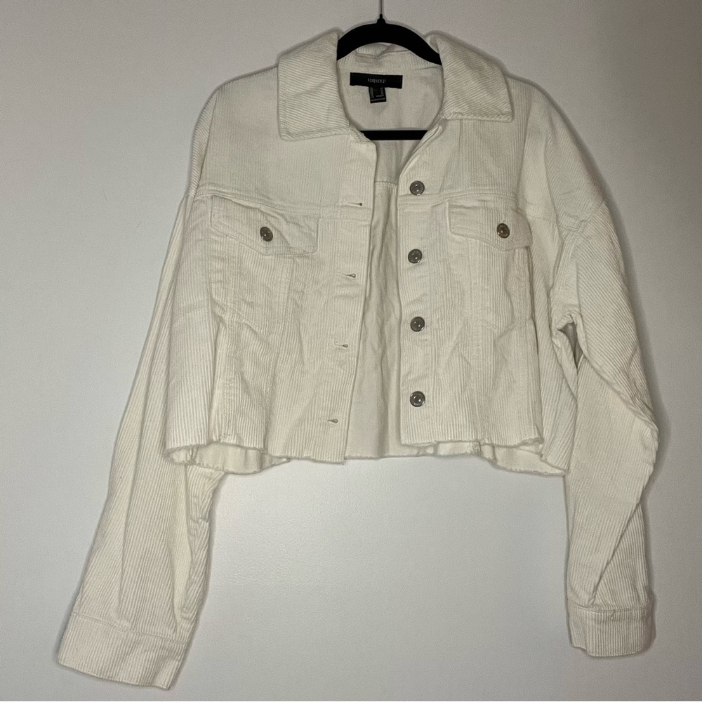 Forever 21 White Cropped Corduroy Jacket